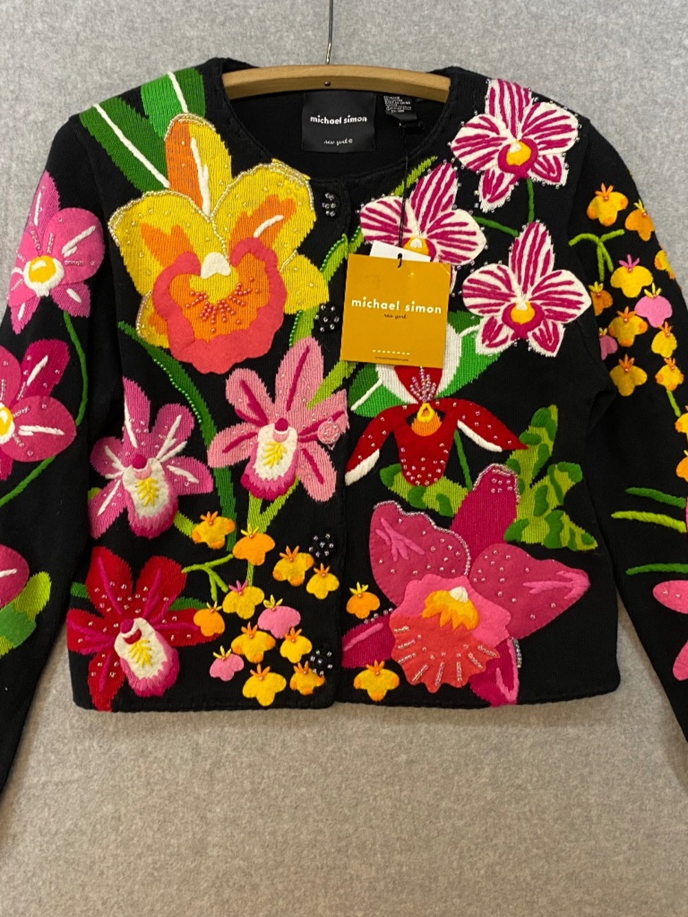 NEW! Vintage Michael Simon Cardigan M • Floral Beaded Embroidered • Art